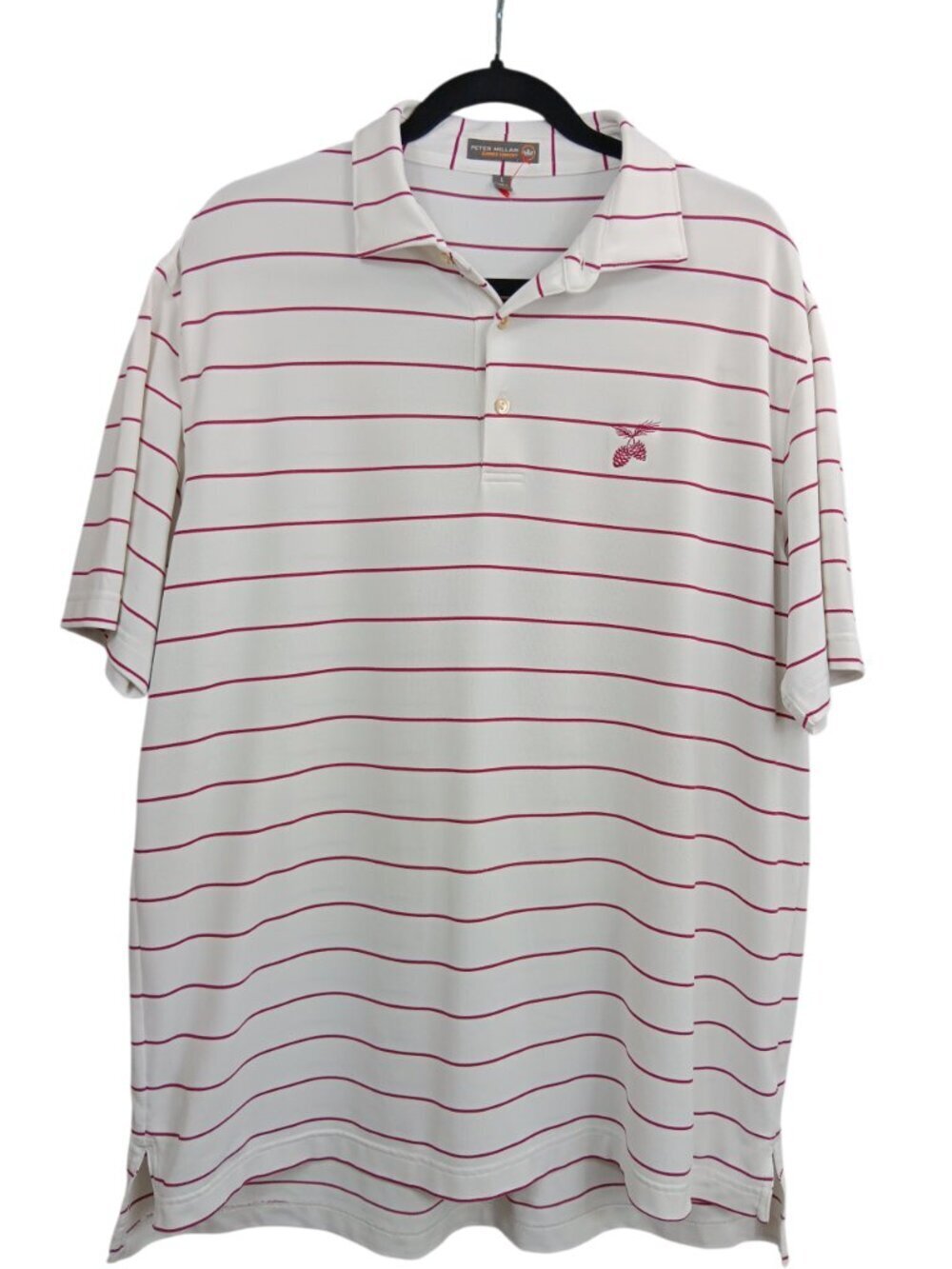 PETER MILLAR SUMMER COMFORT Polo Shirt Men's White Stripe Size L Golf Stretch